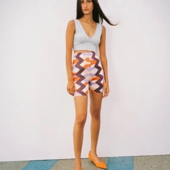 Zara Pants - NWOT Zara Blogger Favorite Geometric Retro Printed Bike Shorts Size Small